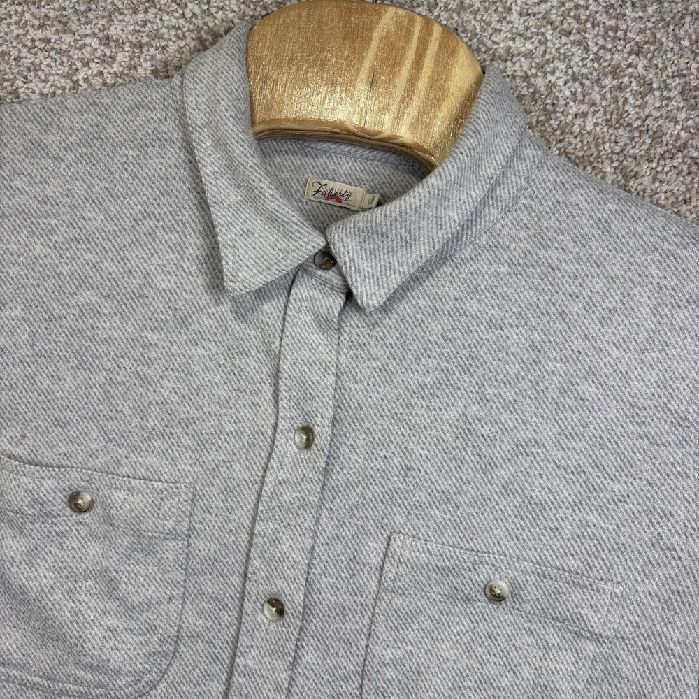 Faherty Shirt Womens Large Gray Herringbone Long Sleeve Button Up Stretch Knit